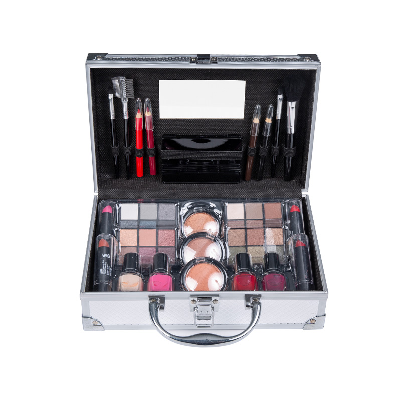 Komplettes Make-up-Set mit Koffer (Lidschatten, Rouge, Nail Polish, Augenbrauenstift, Lippenstift und mehr)