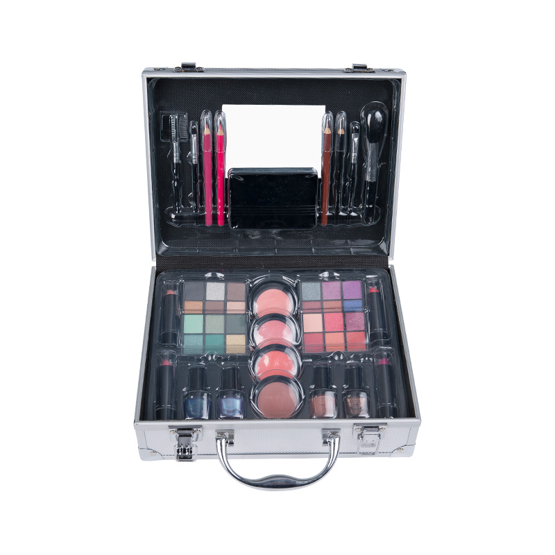 Komplettes Make-up-Set mit Koffer (Lidschatten, Rouge, Nail Polish, Augenbrauenstift, Lippenstift und mehr)