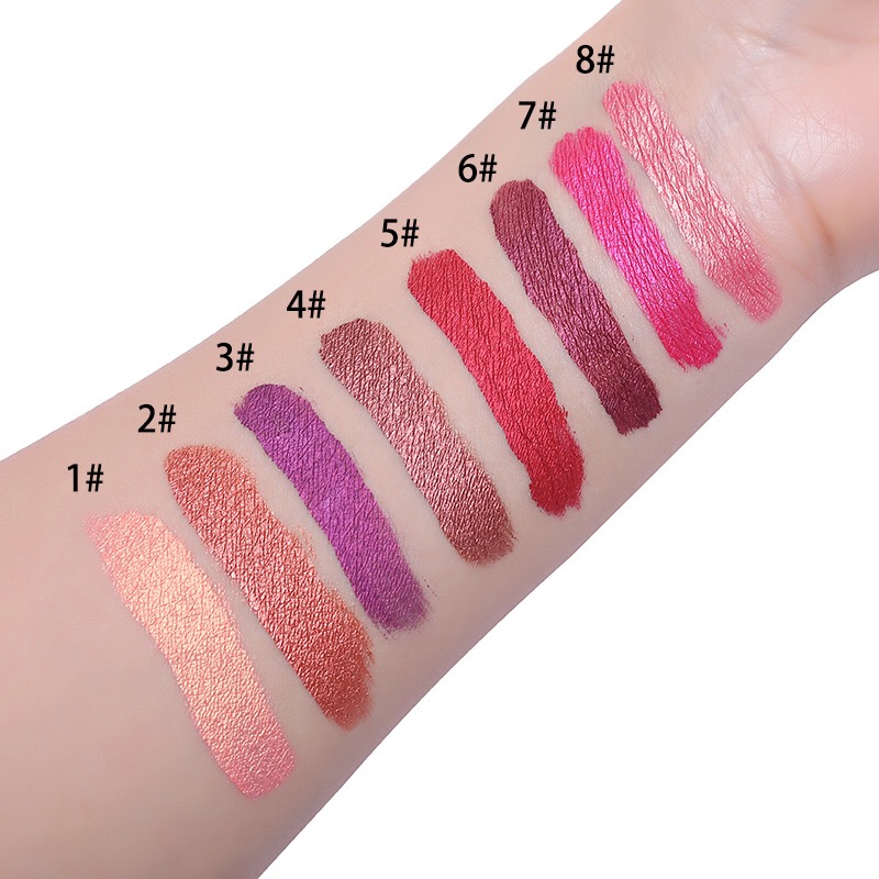 8 Farben metallischer, flüssiger, nicht klebender, lang anhaltender Glitter-Lippenstift