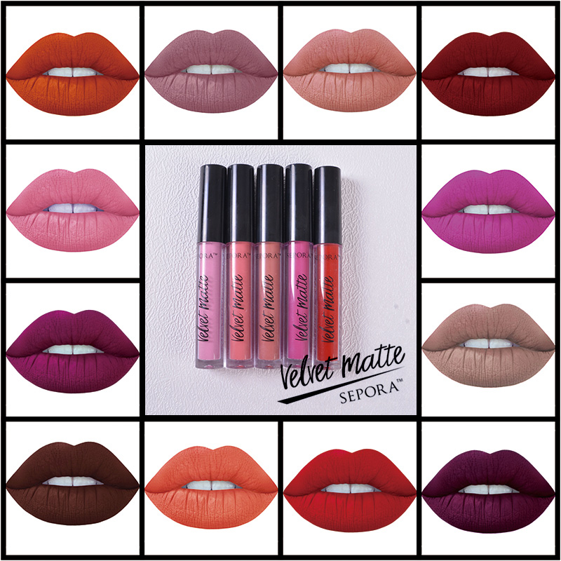 12 Farben Samt Matte Lipgloss Frauen Makeup flüssiger Lippenstift